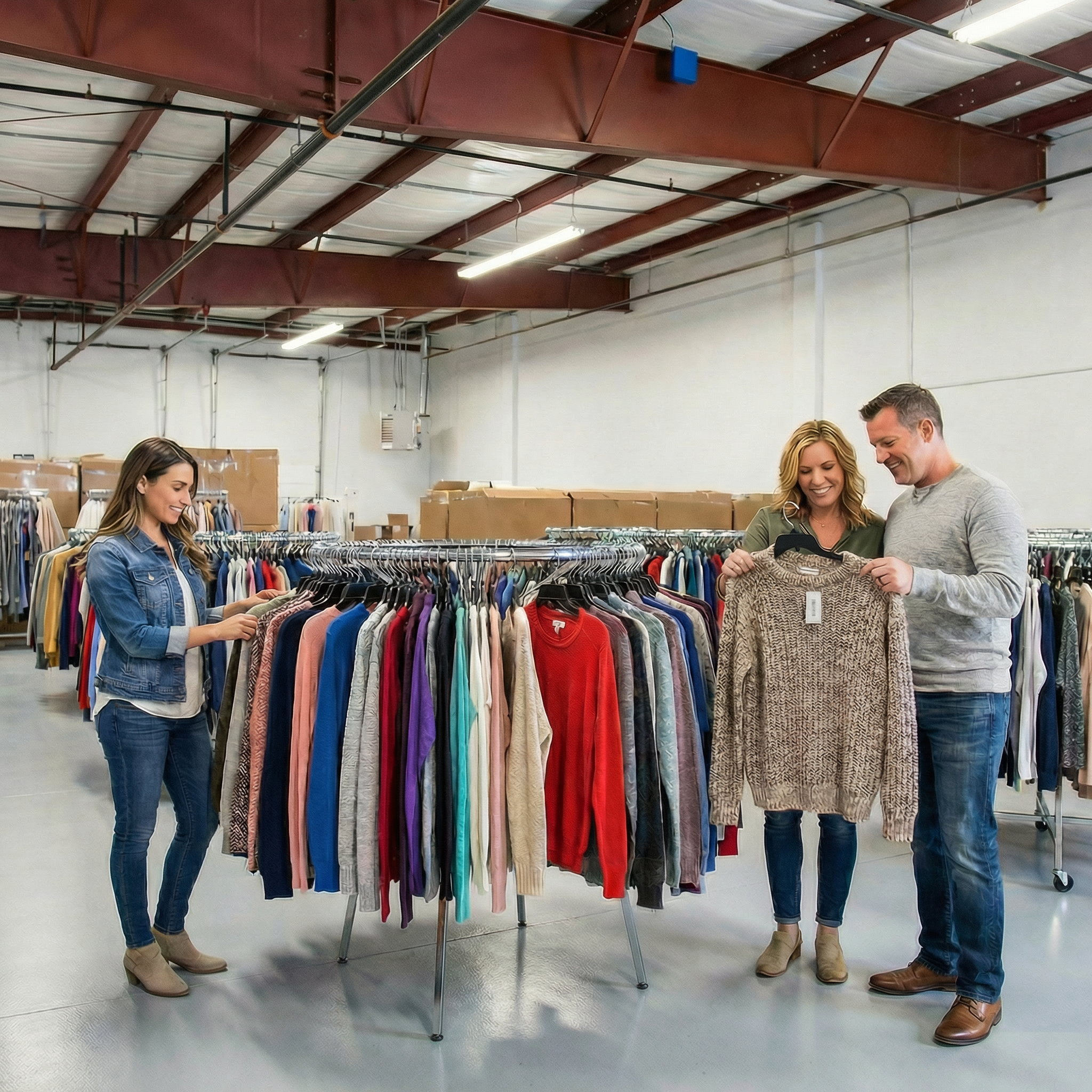 Shoppers browsing warehouse sale
